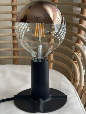 IKEA Black Table Lamp with Mirrored Top Globe Bulb